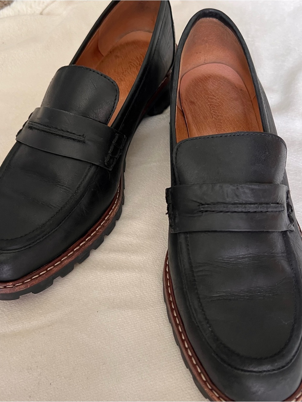 Madewell Black Leather Penny Loafers with Brown Welt size 8 Eclectic grandpa